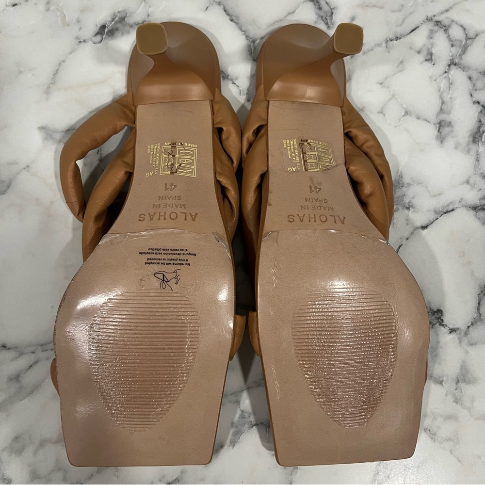 ALOHAS Amaretto mules twist strap leather heels sandals in camel brown size 10 - Picture 14 of 16